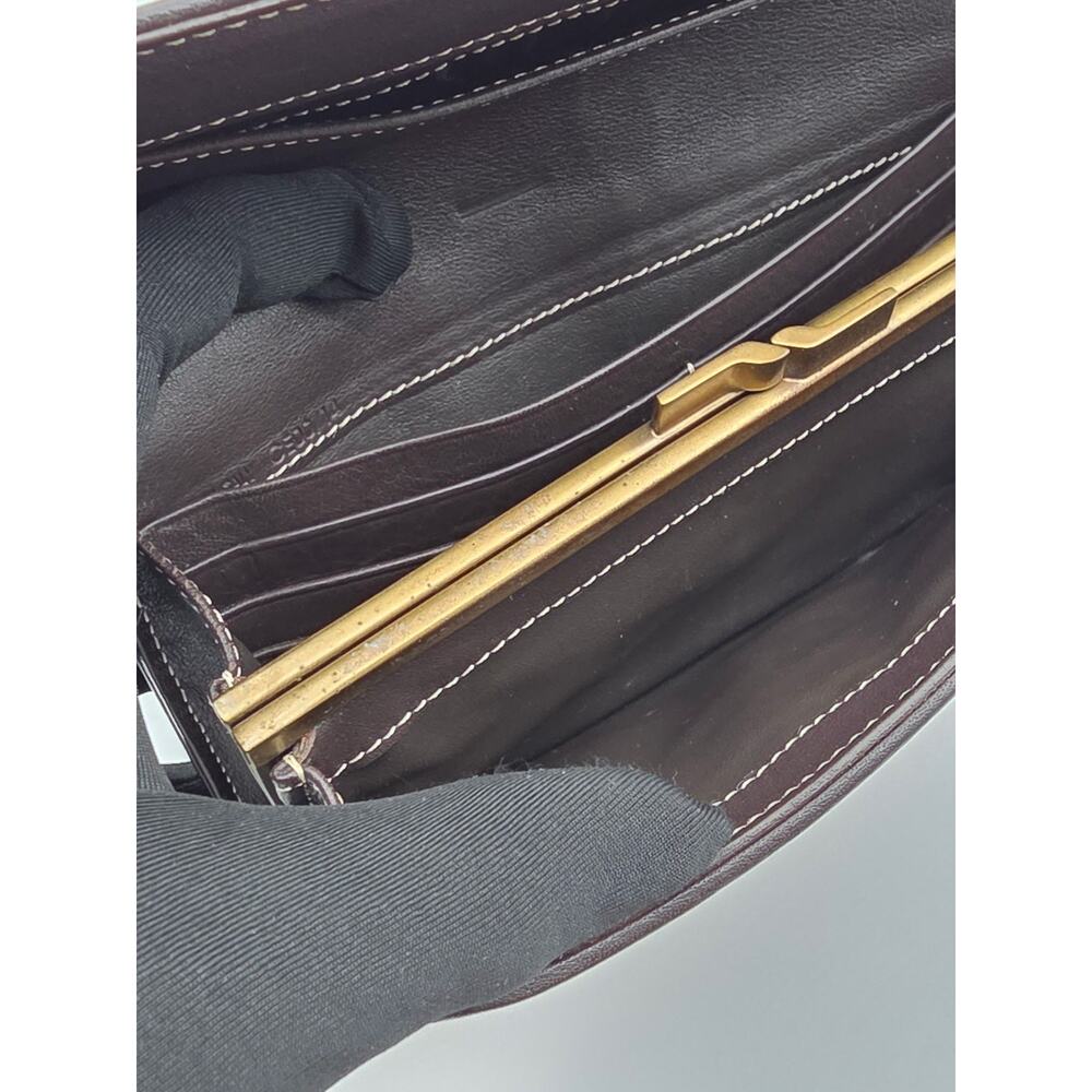 Celine Macadam Canvas Long Wallet Brown Triomphe Kiss Lock Coin Purse Vintage - Picture 9 of 16